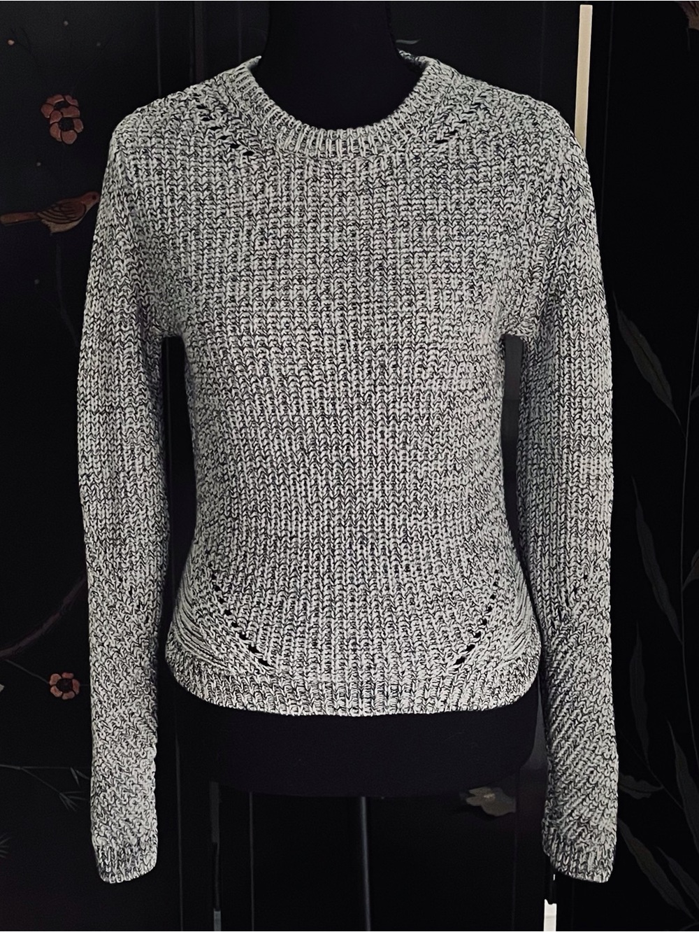 Divided H&M Gray and White Marled Pointelle Trim Crewneck Winter Sweater - XS